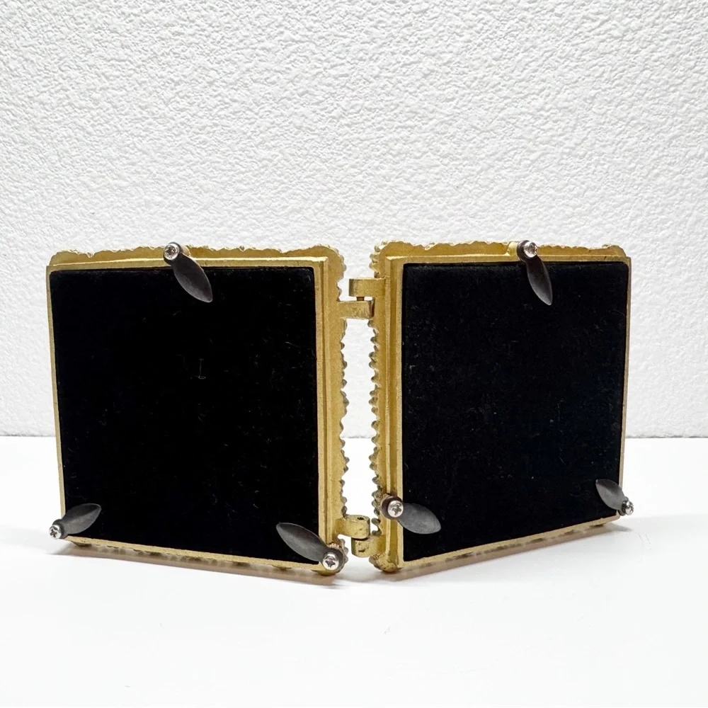Ornate Metal Brass Double Heart Folding Picture Frame